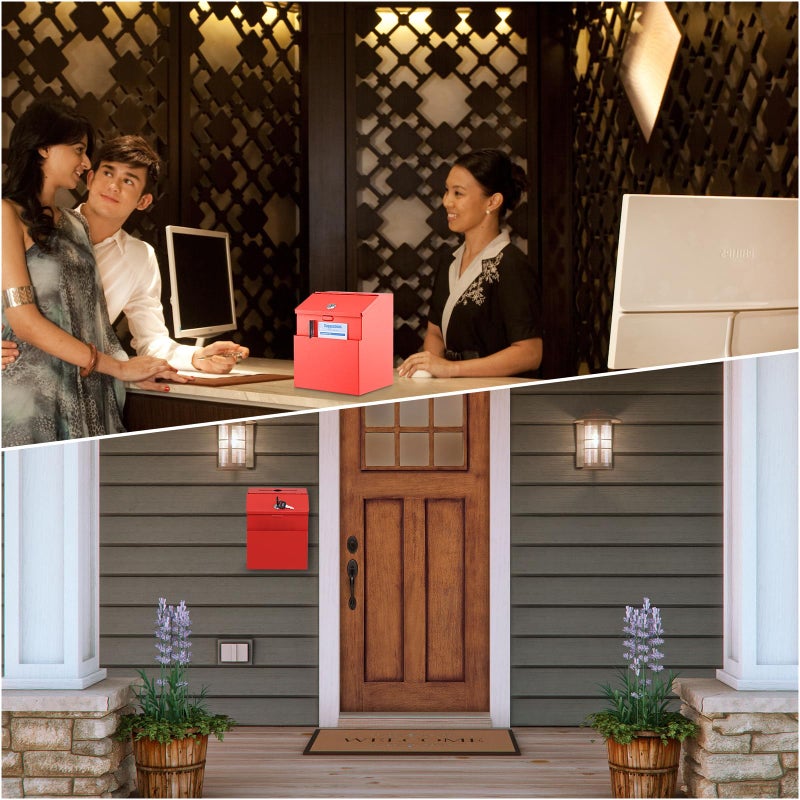 KYODOLED Suggestion Box with Lock and 50 Free Suggestion Cards, Metal Wall Mounted Ballot, Donation and Collection Key Drop Box with Slot & 2 Keys, 8H x 5.7W x 7L Inch, Red - Image 3